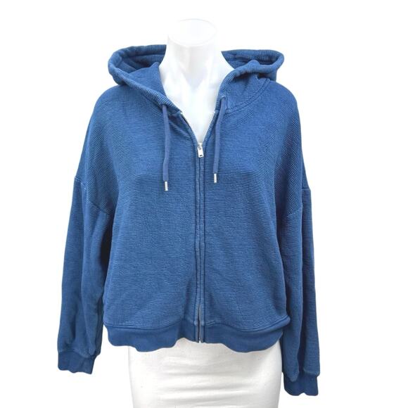 Gap Women's Blue Striped Full Zip Long Sleeve Hooded Hoodie Sweatshirt Jacket M - Picture 1 of 4